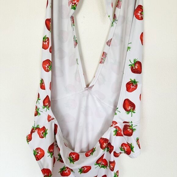 Blackmilk RARE SAMPLE All Over Strawberry Print Halter Tie Neck One-piece Swimsu - Picture 6 of 10